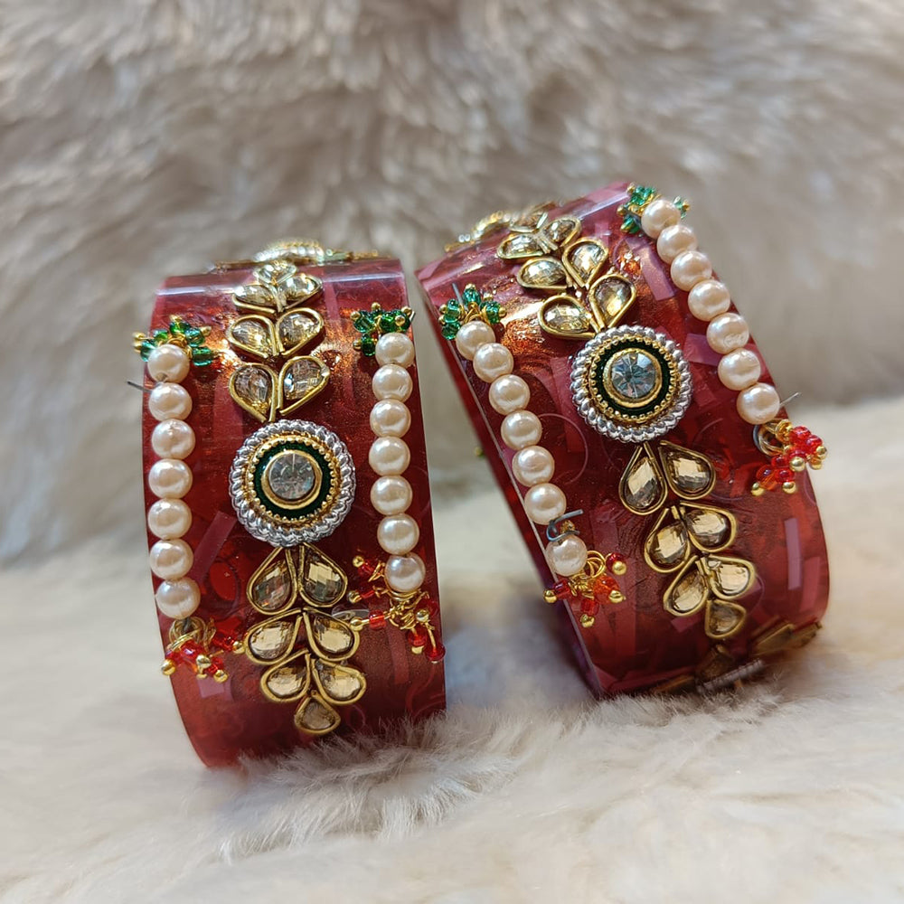 Pooja Bangles Pearl & Kundan Stone Acrylic Bangles