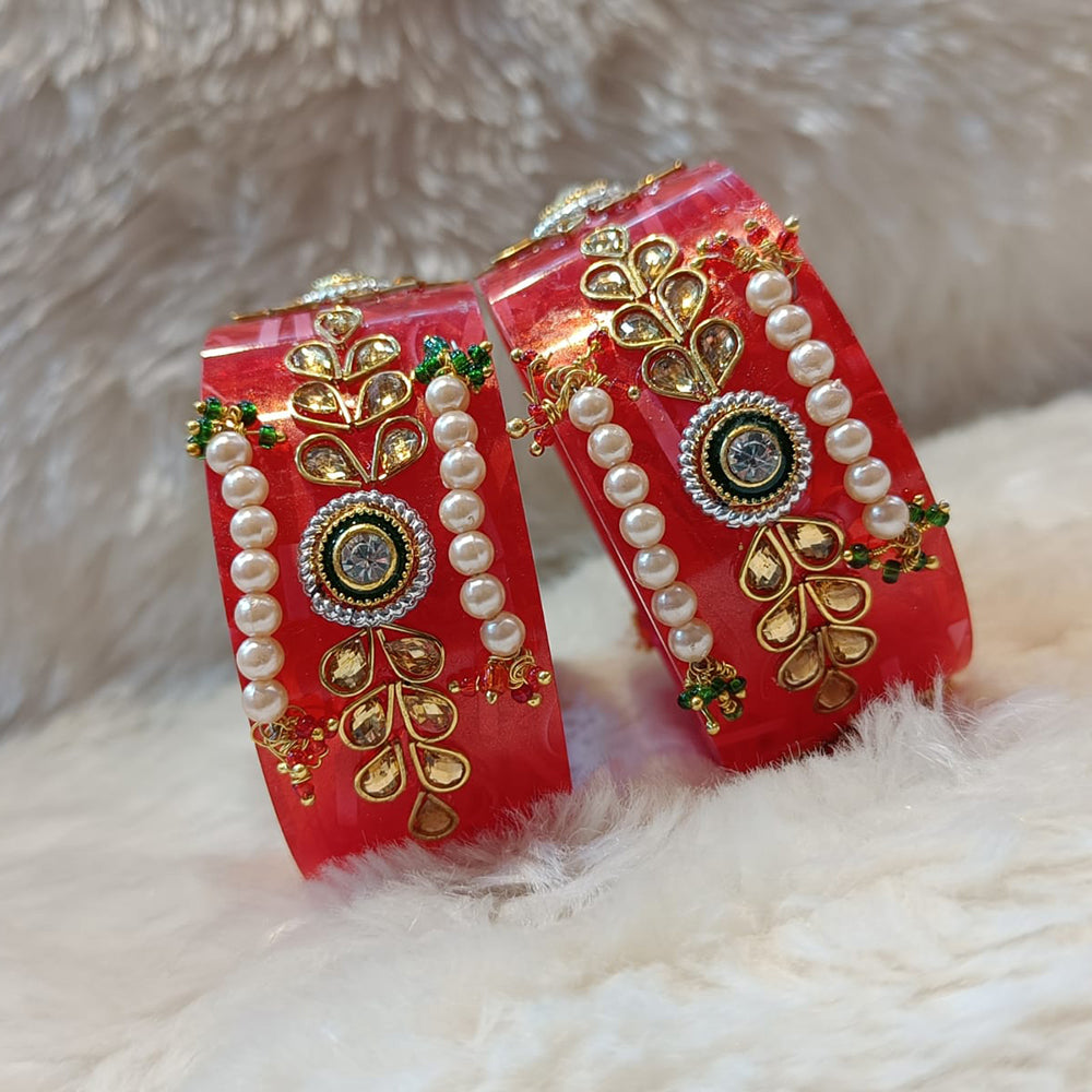 Pooja Bangles Pearl & Kundan Stone Acrylic Bangles