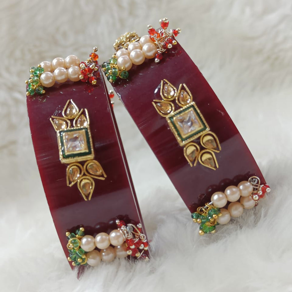 Pooja Bangles Pearl & Kundan Stone Acrylic Bangles