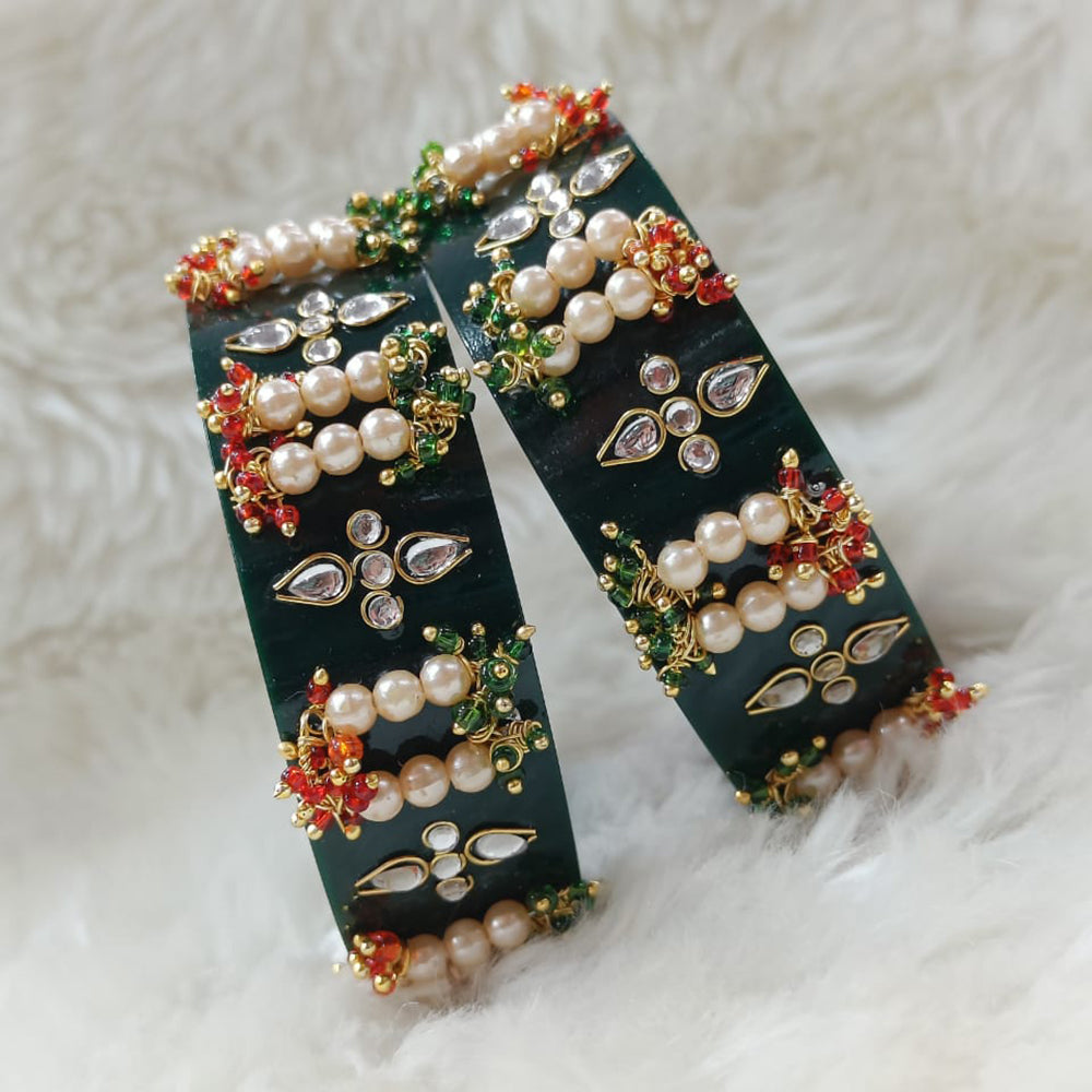 Pooja Bangles Pearl & Kundan Stone Acrylic Bangles