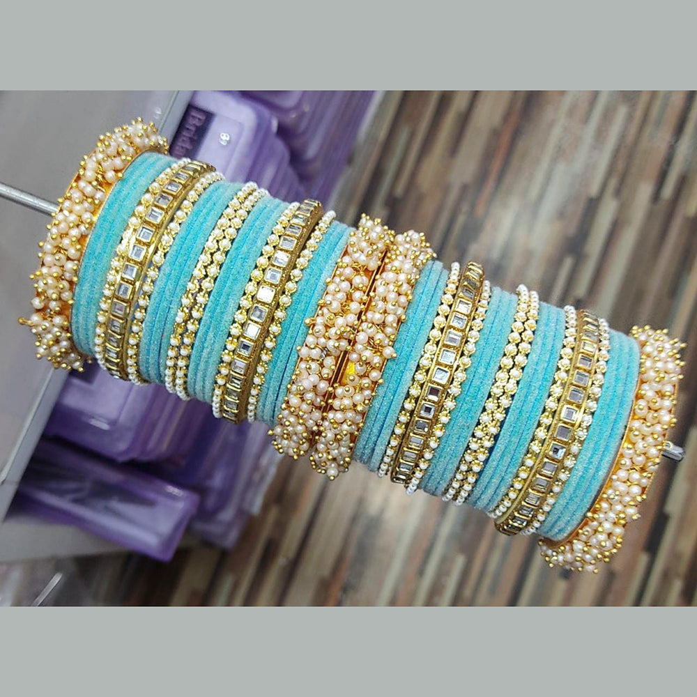 Pooja Bangles Gold Plated Kundan Stone & Thread Bangles