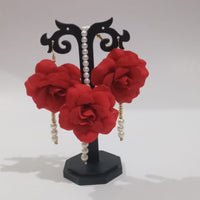 Pooja Bangles Red Floral Design Earrings With Maang tikka