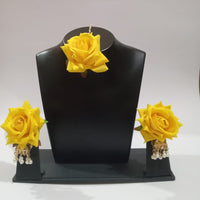 Pooja Bangles Yellow  Floral Design Earrings With Maang tikka