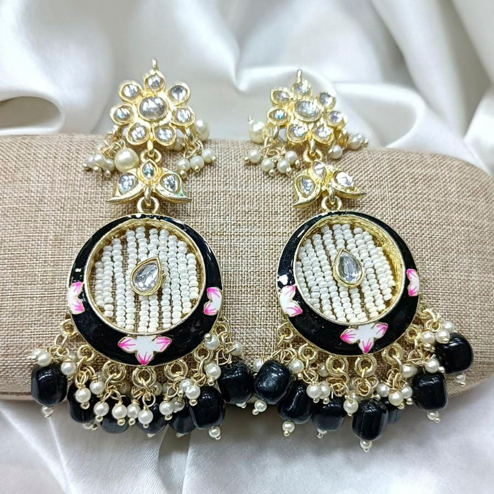 Pooja Bangles Gold Plated Kundan Stone & Meenakari Dangler Earrings