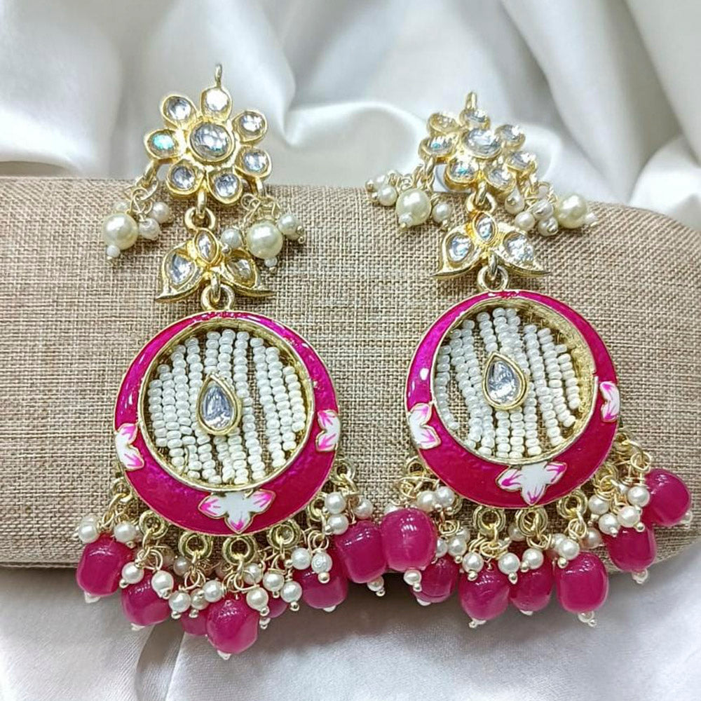 Pooja Bangles Gold Plated Kundan Stone & Meenakari Dangler Earrings