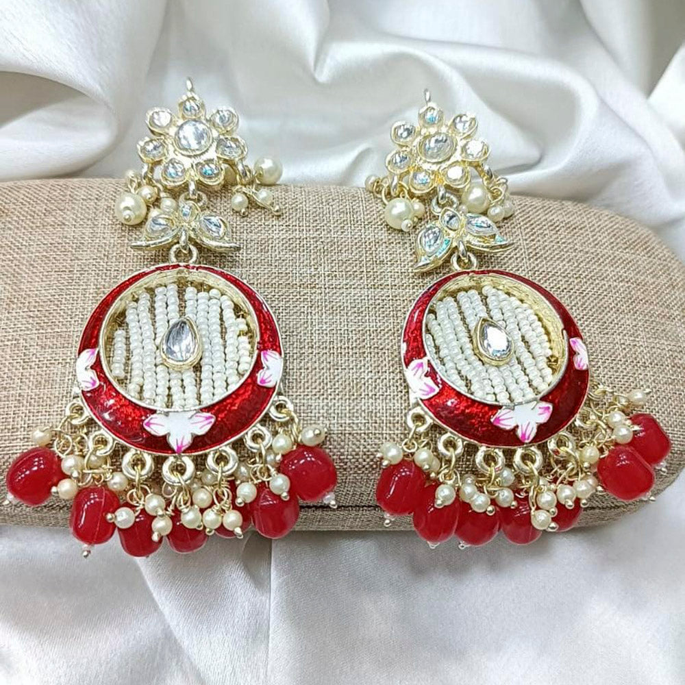 Pooja Bangles Gold Plated Kundan Stone & Meenakari Dangler Earrings