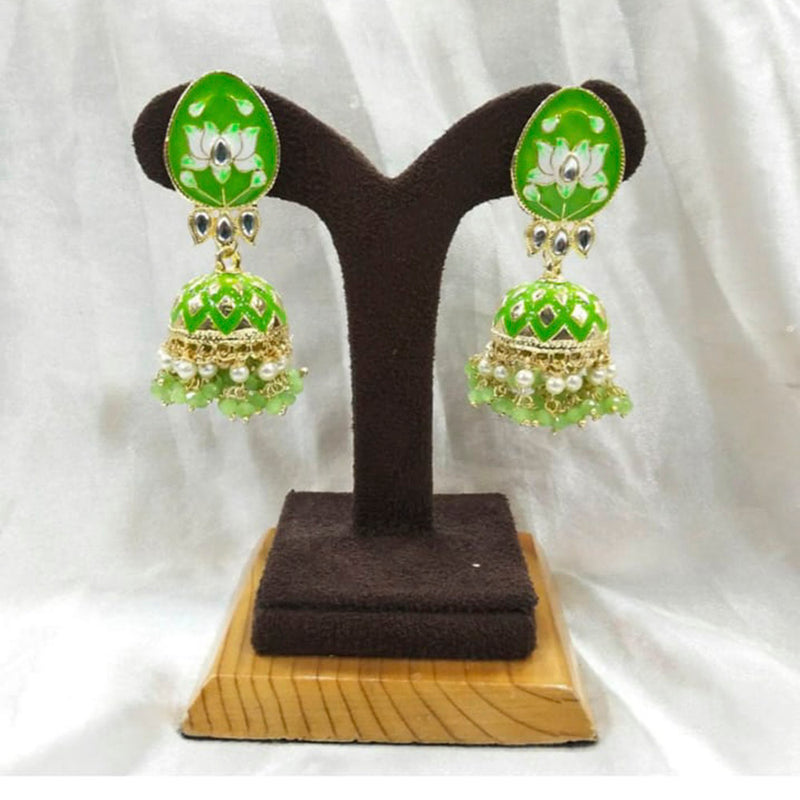 Pooja Bangles Gold Plated Kundan Stone & Meenakari Jhumki Earrings