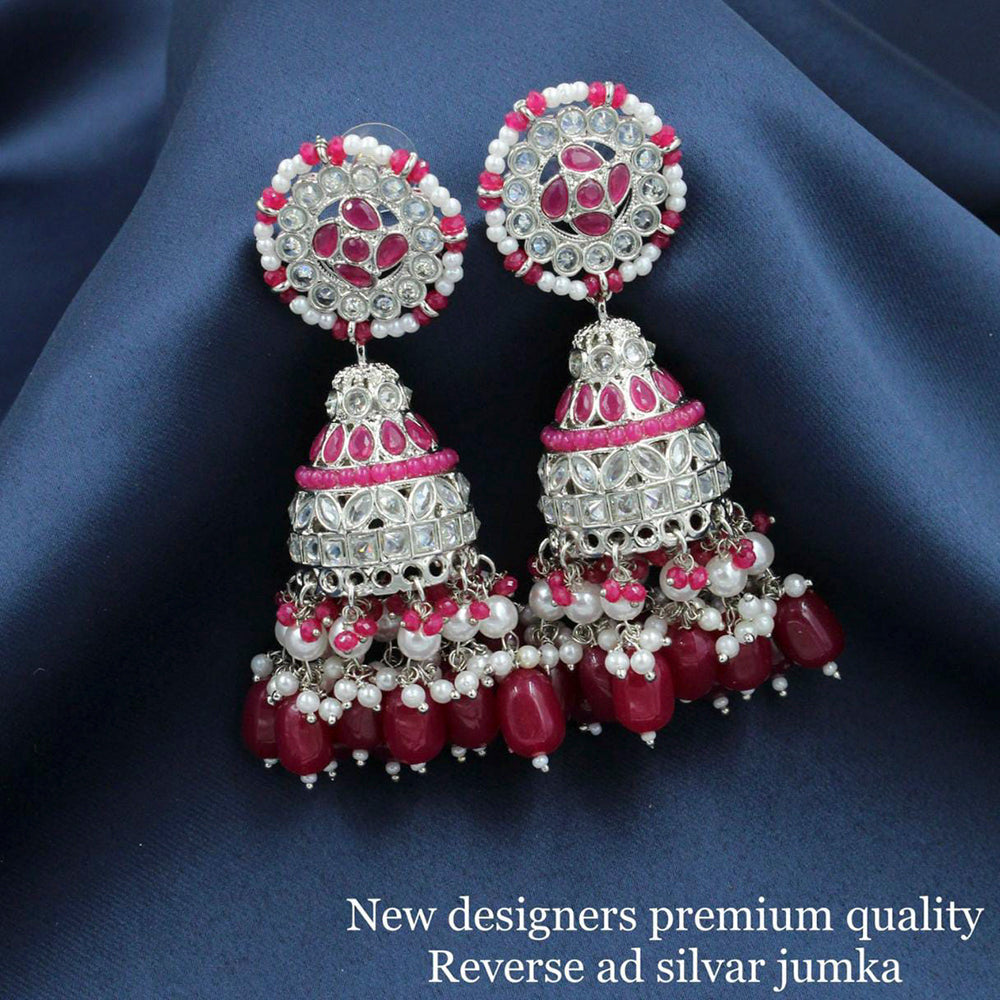 Pooja Bangles Silver Plated Kundan Stone & Beads Jhumki Earrings