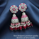 Pooja Bangles Silver Plated Kundan Stone & Beads Jhumki Earrings