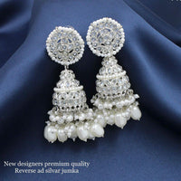 Pooja Bangles Silver Plated Kundan Stone & Beads Jhumki Earrings