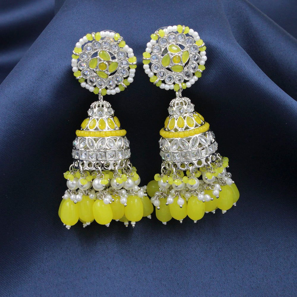 Pooja Bangles Silver Plated Kundan Stone & Beads Jhumki Earrings