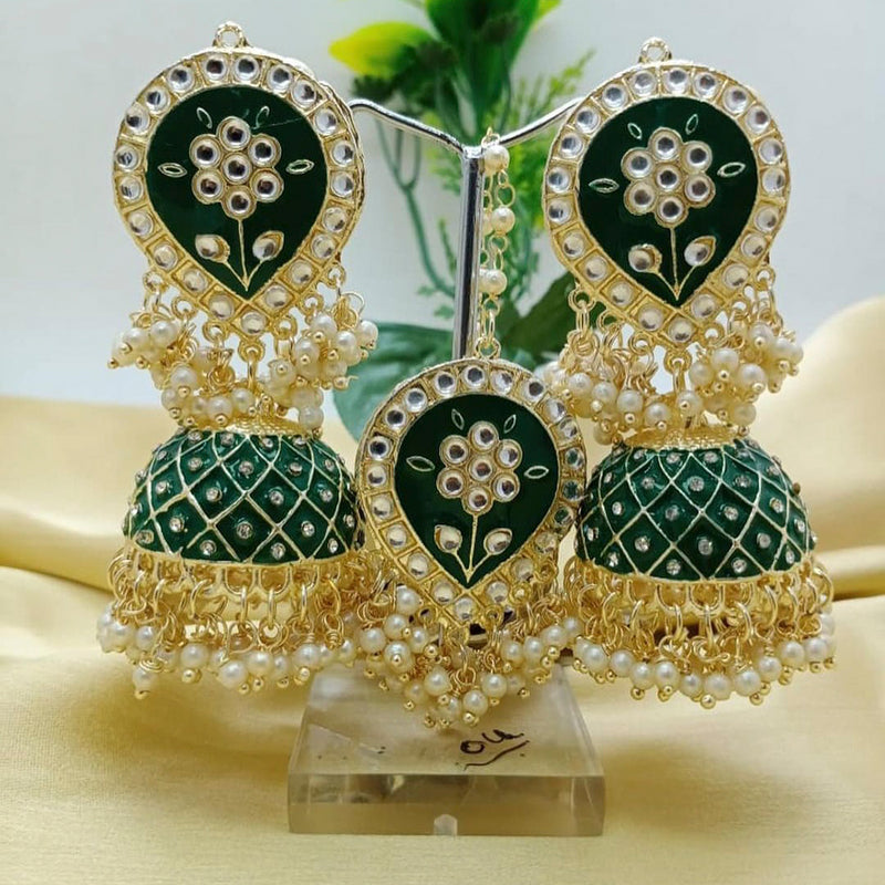 Pooja Bangles Kundan Stone & Meenakari Jhumki Earrings With Maang Tikka