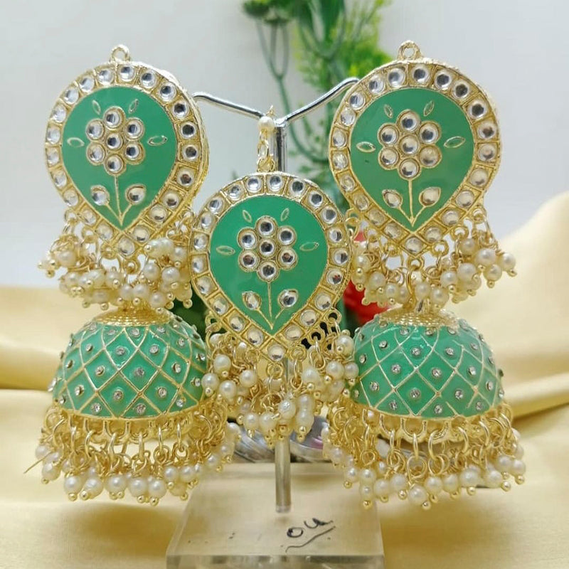 Pooja Bangles Kundan Stone & Meenakari Jhumki Earrings With Maang Tikka