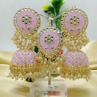 Pooja Bangles Kundan Stone & Meenakari Jhumki Earrings With Maang Tikka