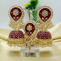 Pooja Bangles Kundan Stone & Meenakari Jhumki Earrings With Maang Tikka