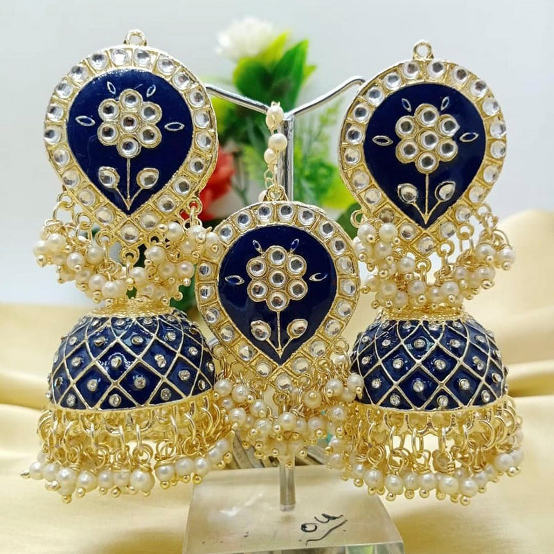 Pooja Bangles Kundan Stone & Meenakari Jhumki Earrings With Maang Tikka