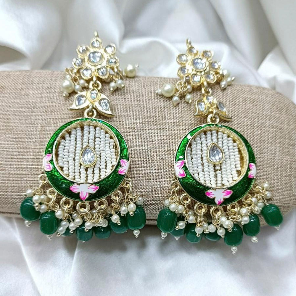 Pooja Bangles Gold Plated Kundan Stone & Beads Dangler Earrings