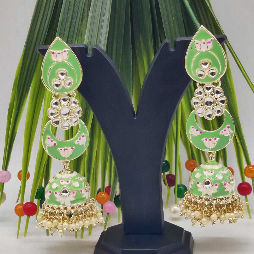 Pooja Bangles Gold Plated Kundan Stone & Meenakari Jhumkis Earrings