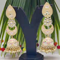 Pooja Bangles Gold Plated Kundan Stone & Meenakari Jhumkis Earrings
