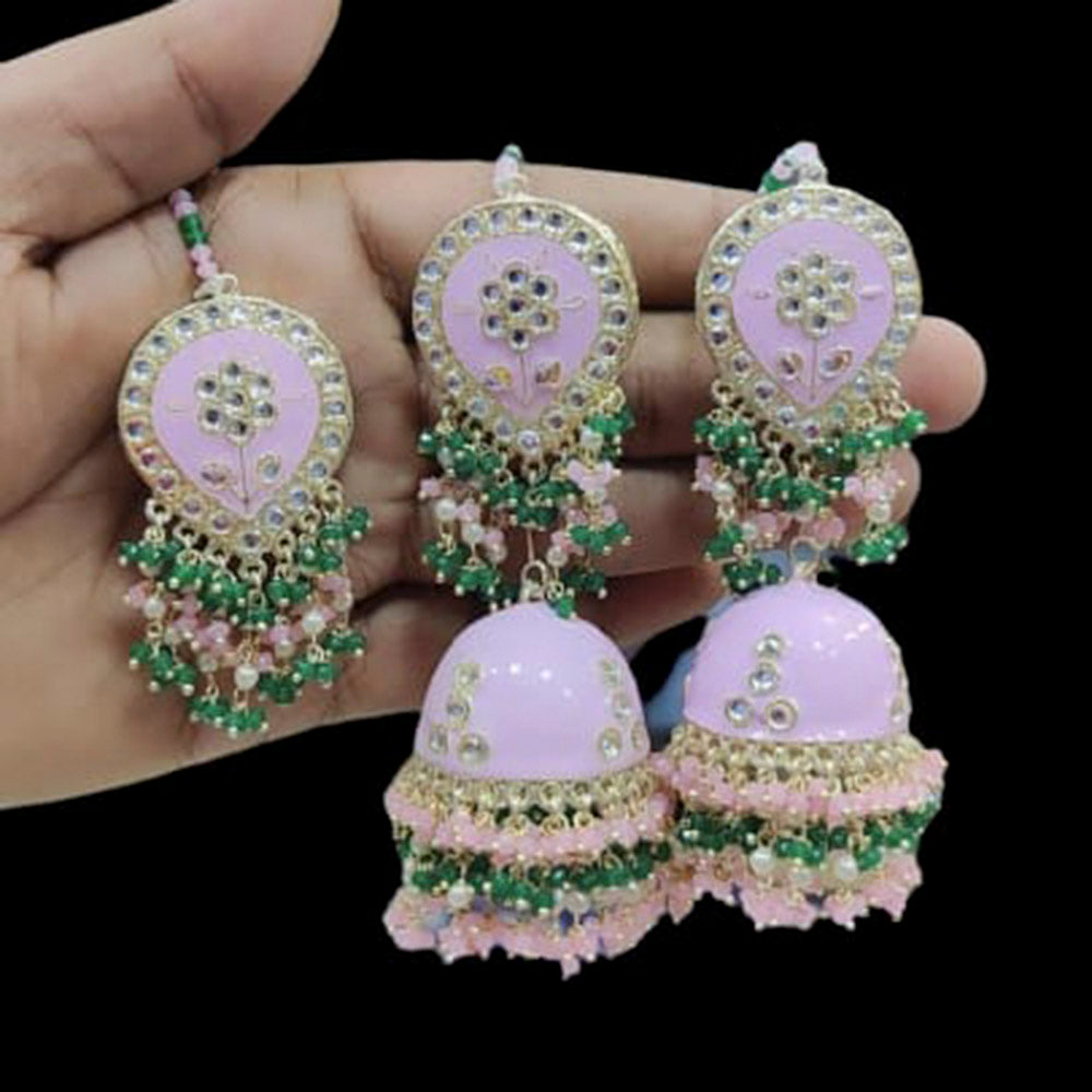 Pooja Bangles Kundan Stone & Meenakari  Jhumki Earrings With Maang Tikka