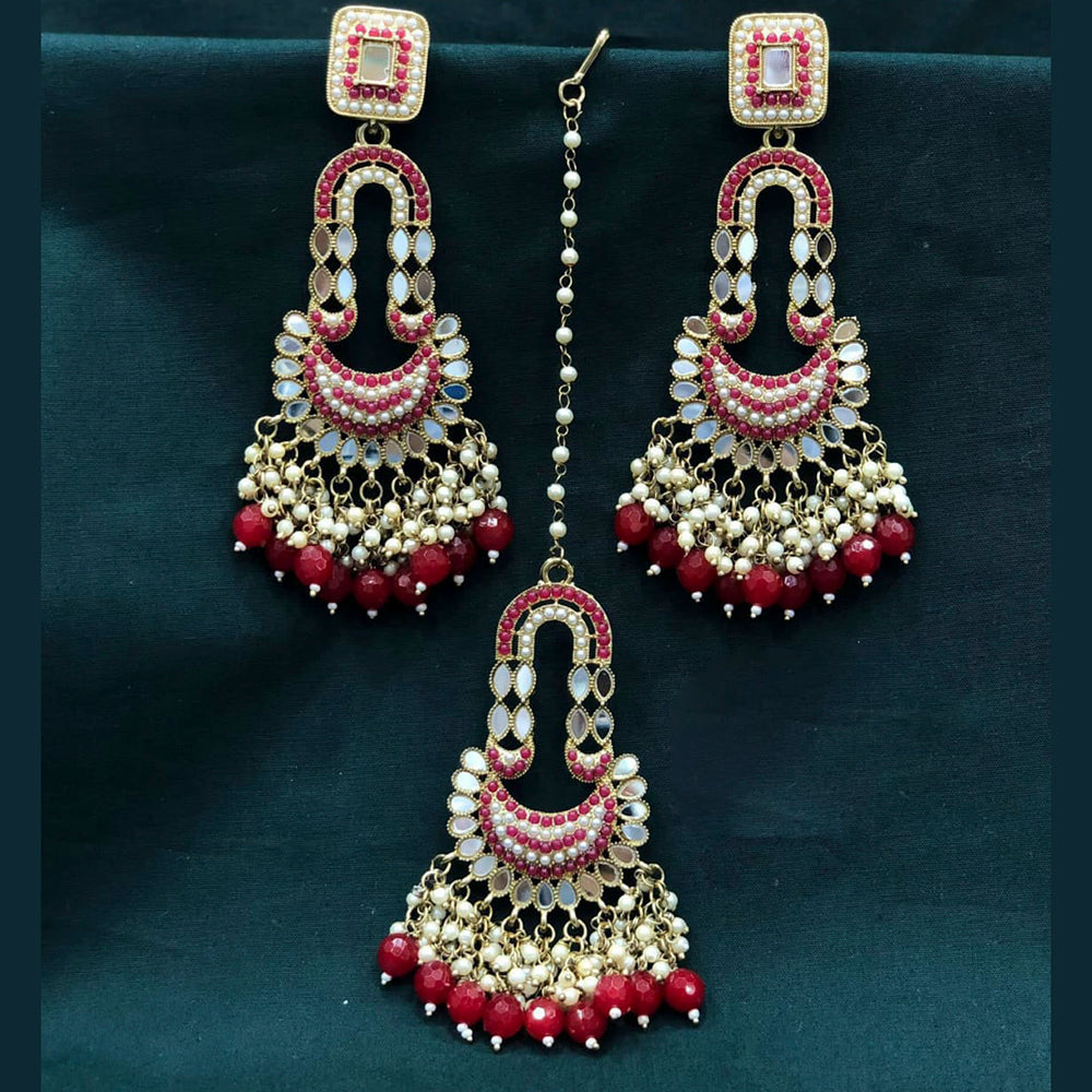 Pooja Bangles Pota Stone & Mirror Dangler Earrings With Maang Tikka