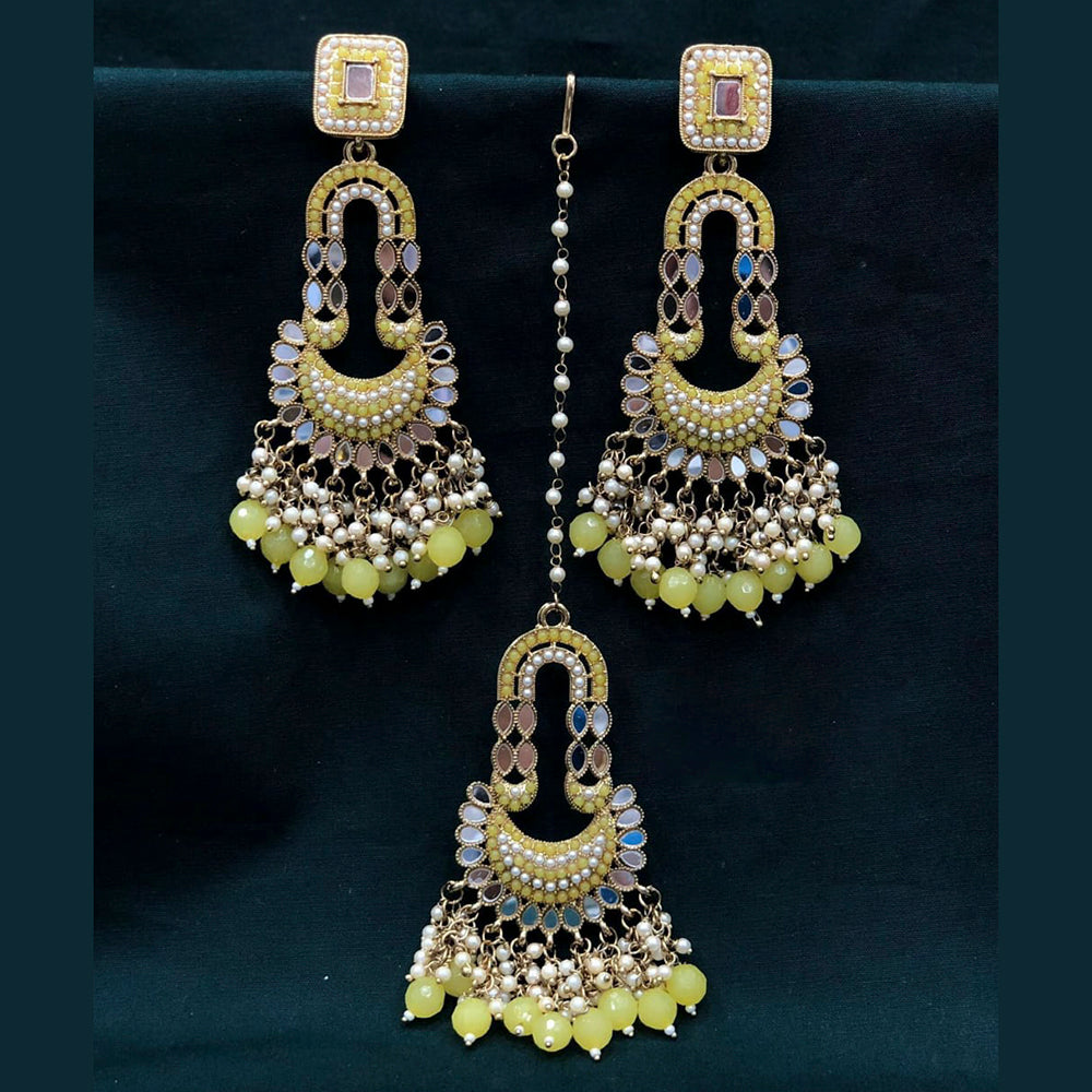 Pooja Bangles Pota Stone & Mirror Dangler Earrings With Maang Tikka