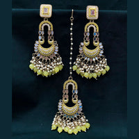 Pooja Bangles Pota Stone & Mirror Dangler Earrings With Maang Tikka