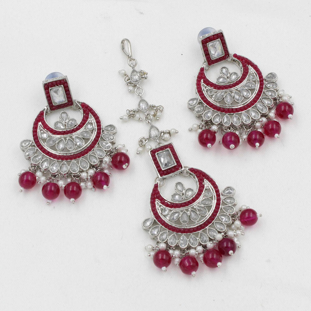 Pooja Bangles Crystal Stone & Beads Dangler Earrings With Maang Tikka
