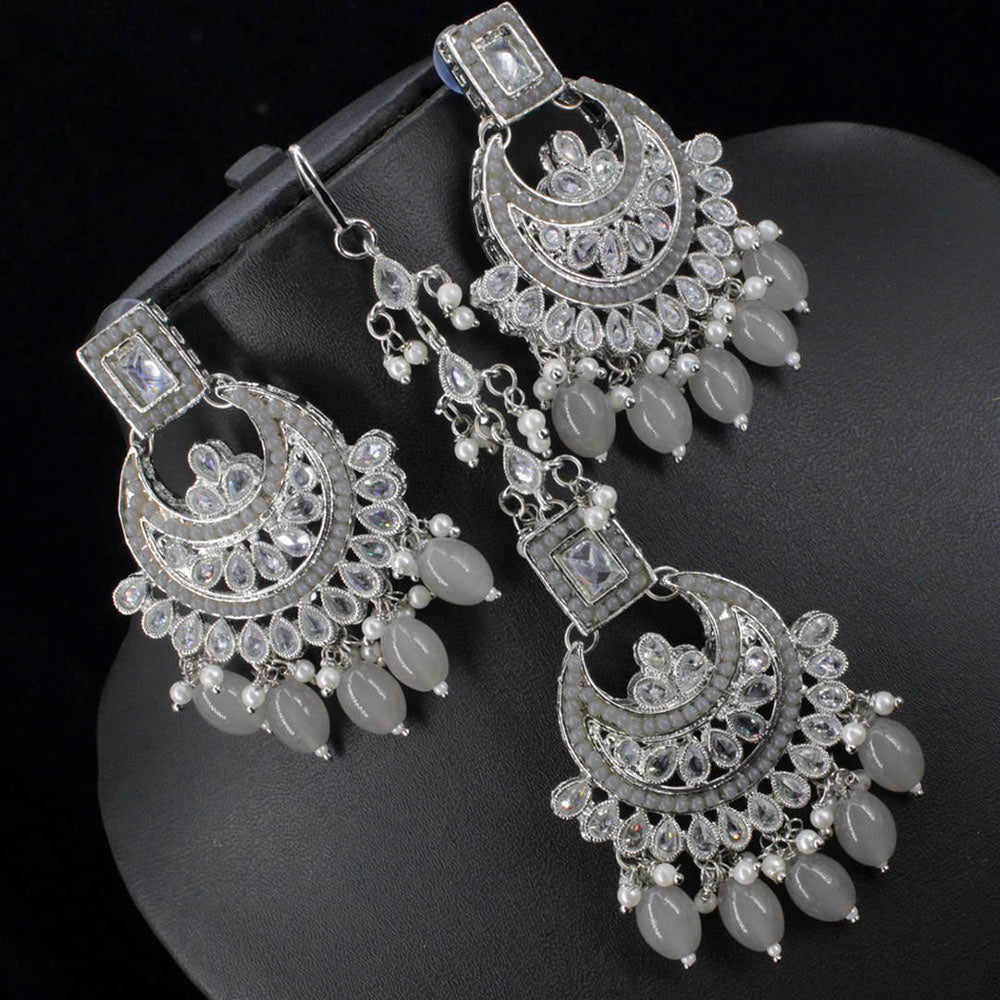 Pooja Bangles Crystal Stone & Beads Dangler Earrings With Maang Tikka