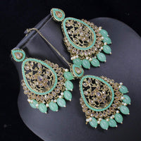 Pooja Bangles Crystal Stone & Beads Dangler Earrings With Maang Tikka