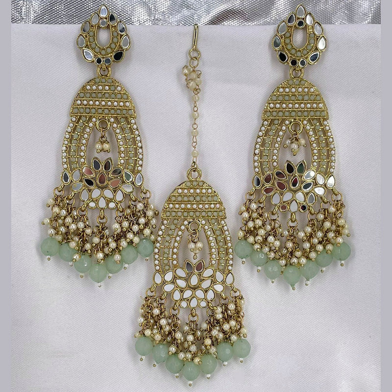 Pooja Bangles Pota Stone & Mirror Dangler Earrings With Maang Tikka