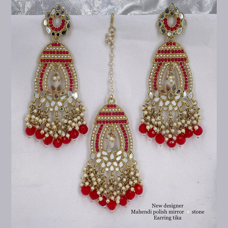 Pooja Bangles Pota Stone & Mirror Dangler Earrings With Maang Tikka