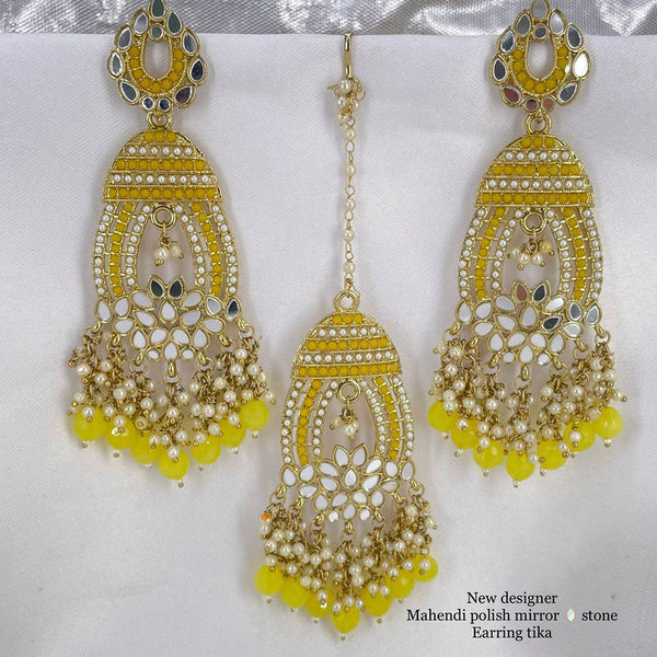 Pooja Bangles Pota Stone & Mirror Dangler Earrings With Maang Tikka