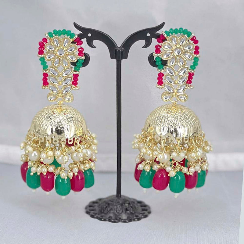 Pooja Bangles Gold Plated Beads & Kundan Stone Jhumki Earrings