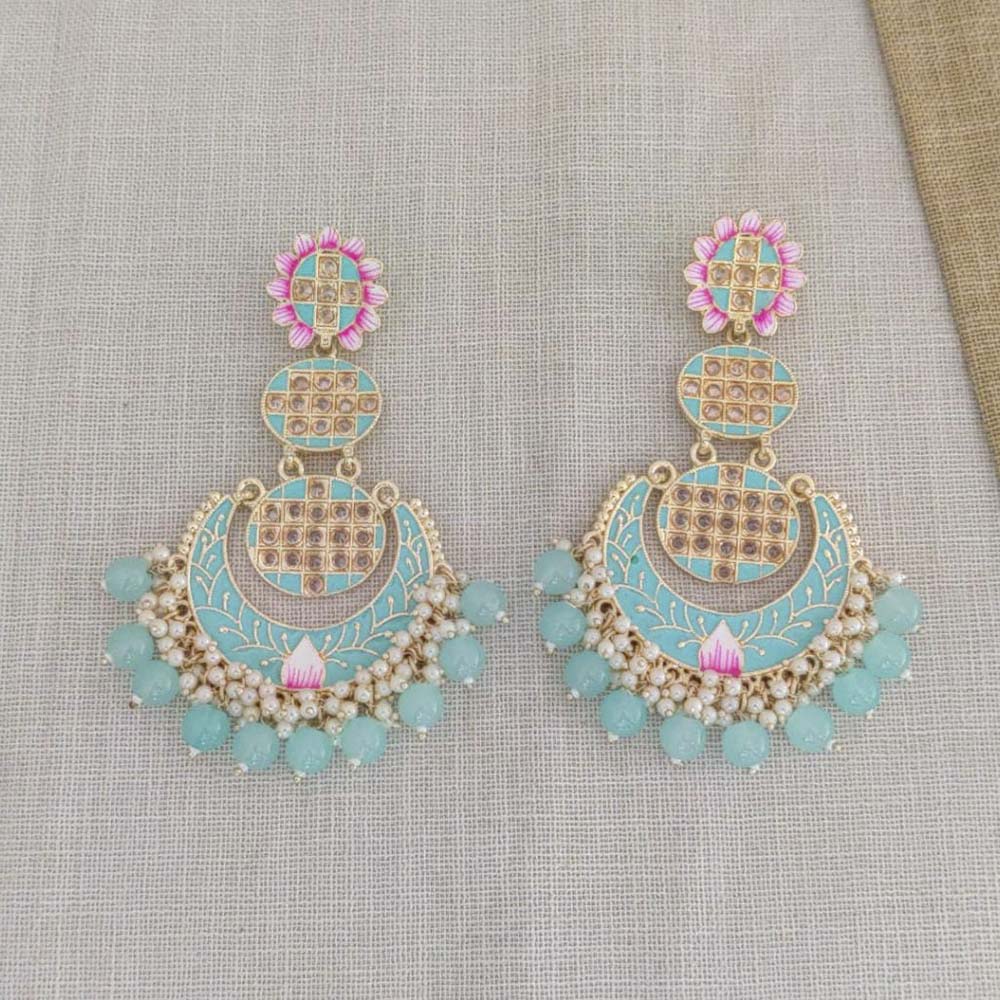 Pooja Bangles Gold Plated Beads & Kundan Stone & Meenakari Dangler Earrings