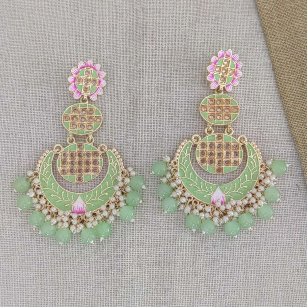 Pooja Bangles Gold Plated Beads & Kundan Stone & Meenakari Dangler Earrings