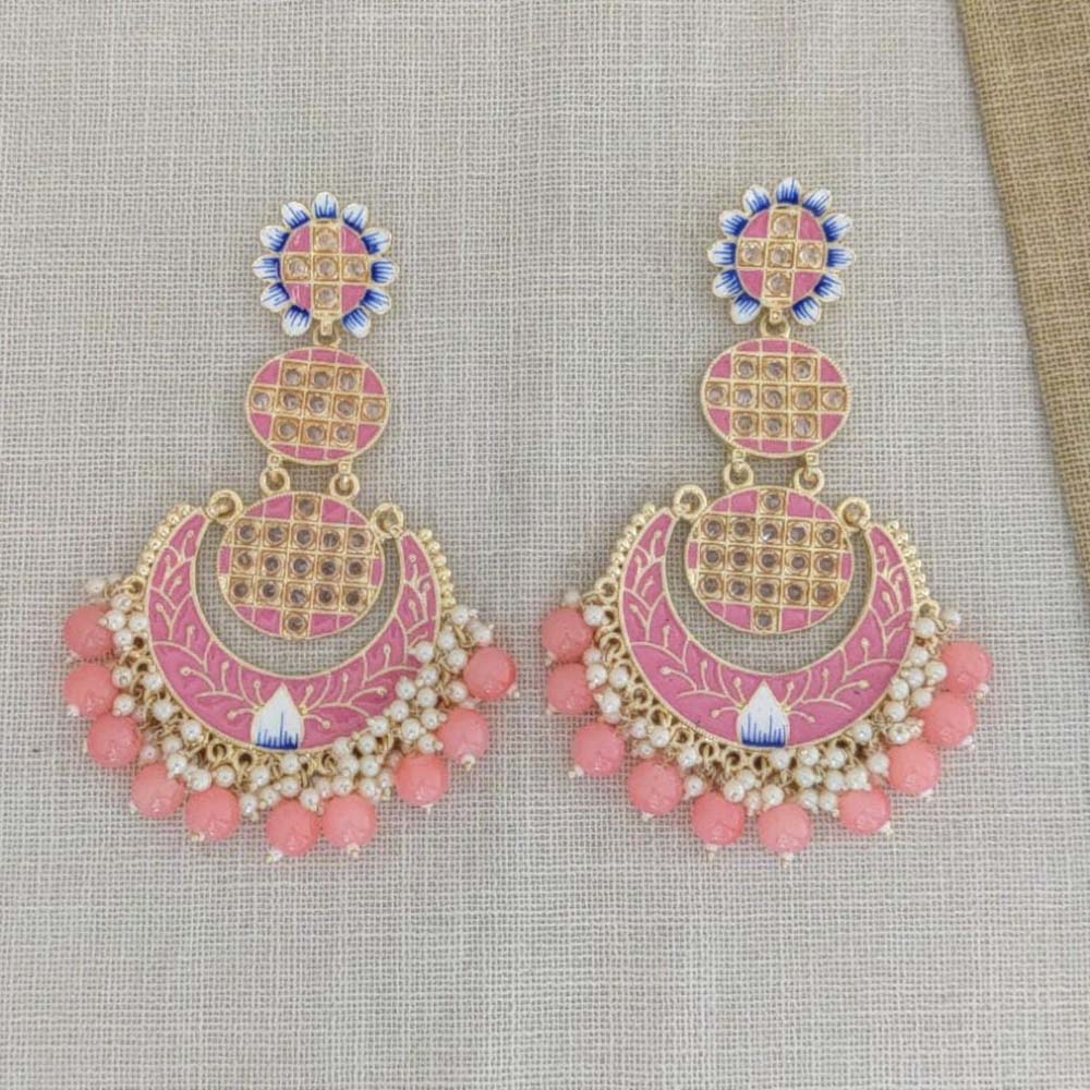 Pooja Bangles Gold Plated Beads & Kundan Stone & Meenakari Dangler Earrings