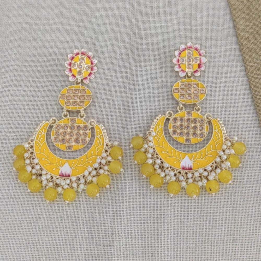 Pooja Bangles Gold Plated Beads & Kundan Stone & Meenakari Dangler Earrings