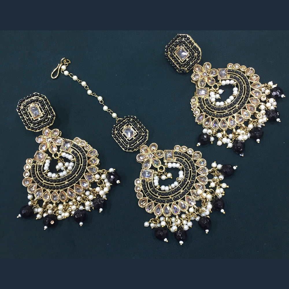 Pooja Bangles Crystal Stone & Beads Dangler Earrings With Maang Tikka