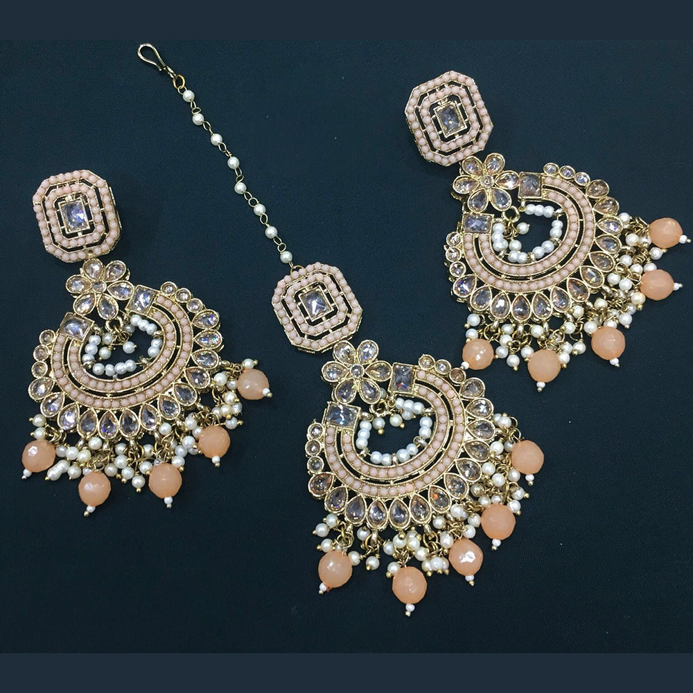 Pooja Bangles Crystal Stone & Beads Dangler Earrings With Maang Tikka