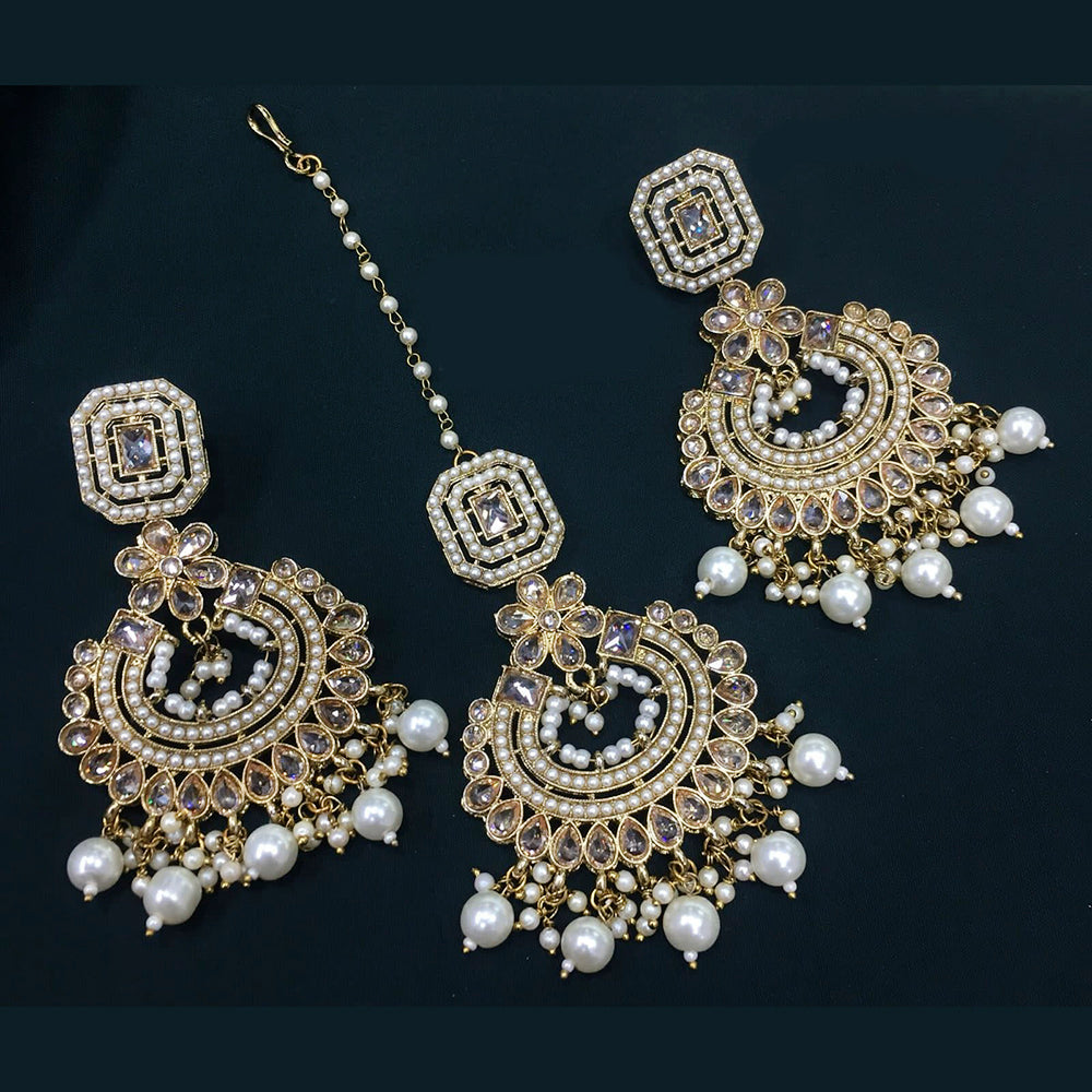 Pooja Bangles Crystal Stone & Beads Dangler Earrings With Maang Tikka