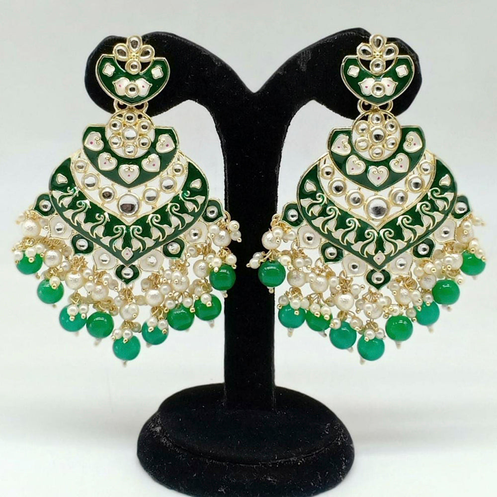 Pooja Bangles Gold Plated Beads & Kundan Stone & Meenakari Dangler Earrings