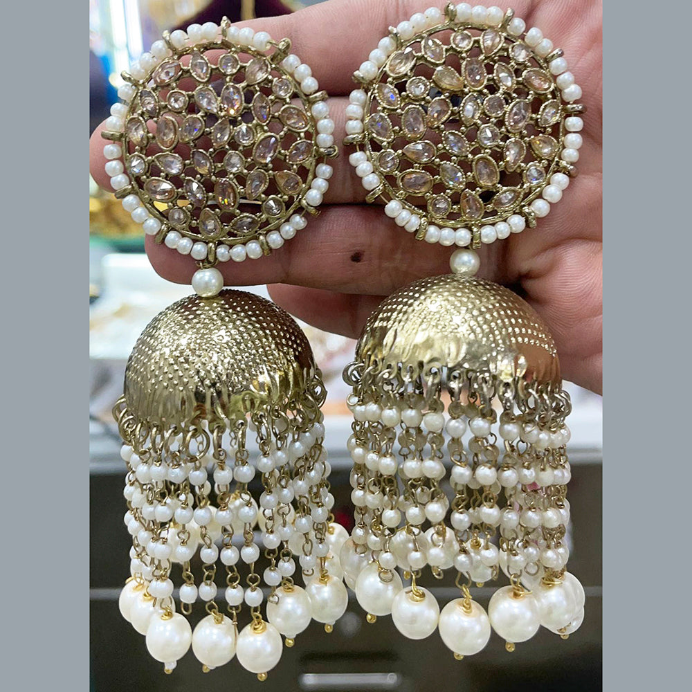 Pooja Bangles Gold Plated Kundan Stone & Beads Jhumki Earrings