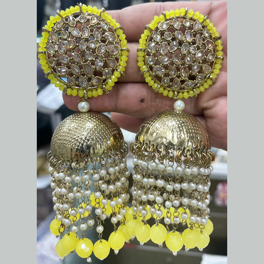 Pooja Bangles Gold Plated Kundan Stone & Beads Jhumki Earrings