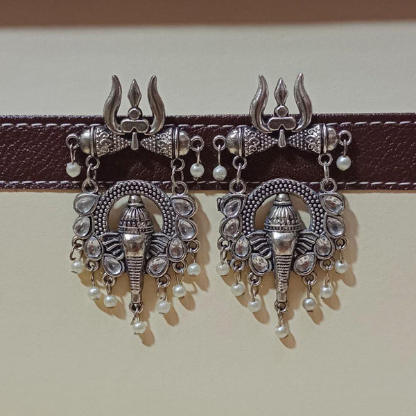 Pooja Bangles Antique Oxidized Plated Ganesha Dangler Earrings