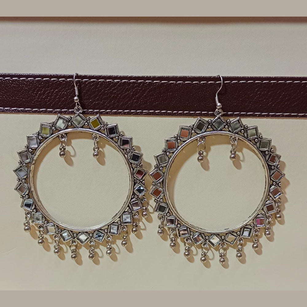 Pooja Bangles Antique Oxidized Plated Mirror Dangler Earrings