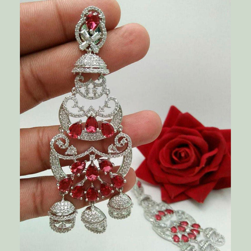 Pooja Bangles Silver Plated AD Stone Dangler Earrings