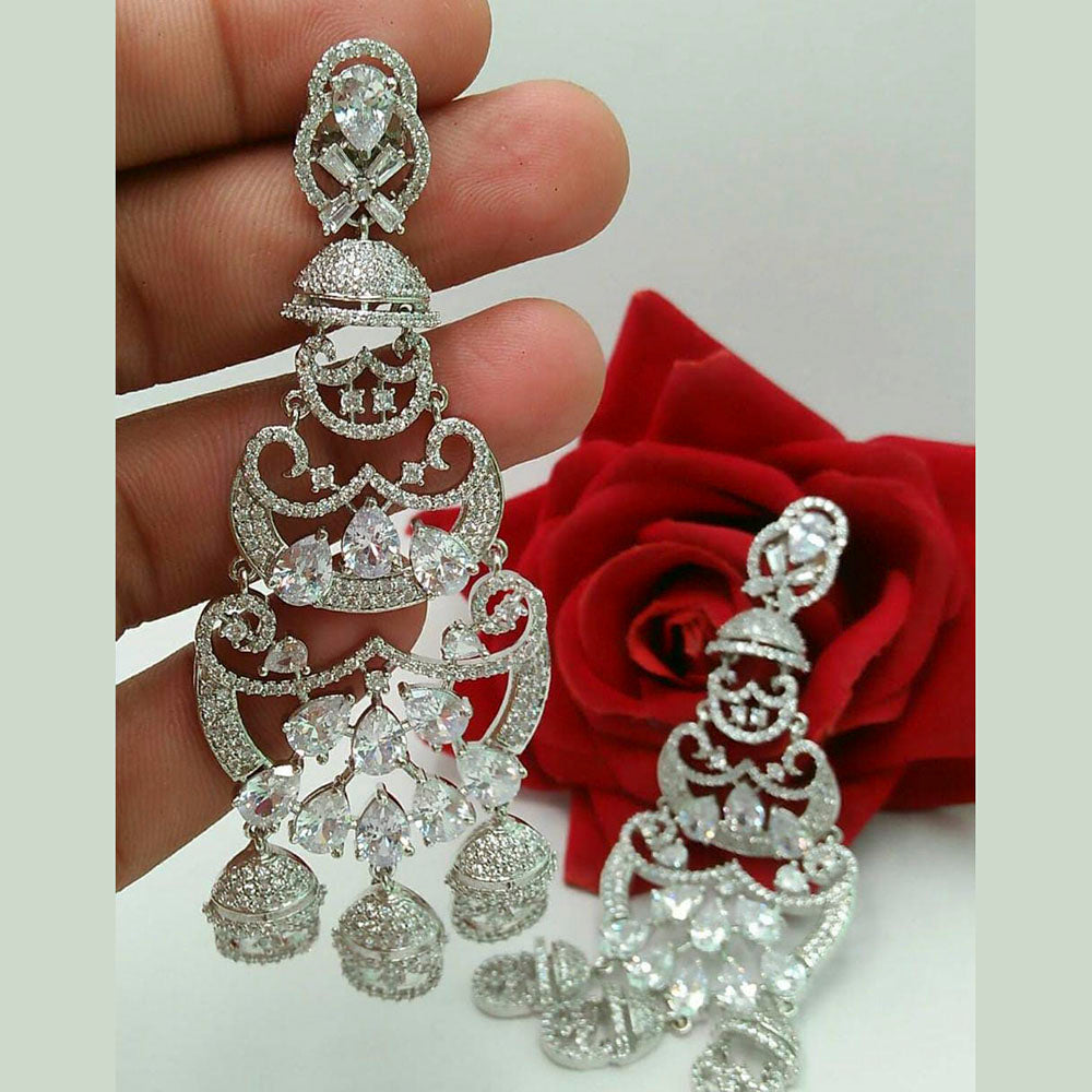 Pooja Bangles Silver Plated AD Stone Dangler Earrings