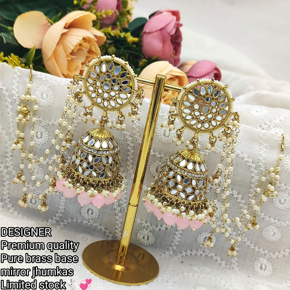 Pooja Bangles Mirror & Beads Jhumki Earrings With  Kan Chain