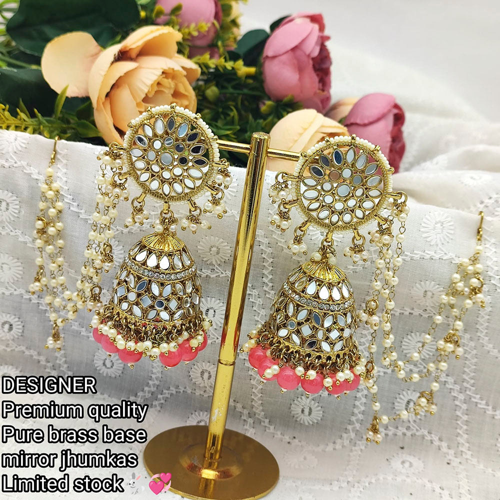 Pooja Bangles Mirror & Beads Jhumki Earrings With  Kan Chain